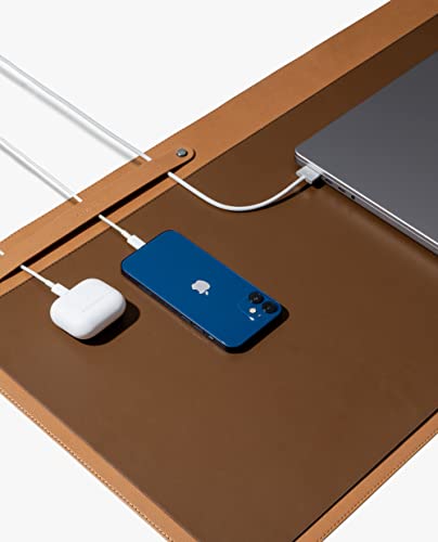 Image of DailyObjects Dart Large Premium Vegan Leather Desktop /Laptop Desk Mat for Work from Home /Office /Gaming | Cable Organiser & Hideway Storage | Extended Mousepad & Water-Resistant - Tan - Model - R1