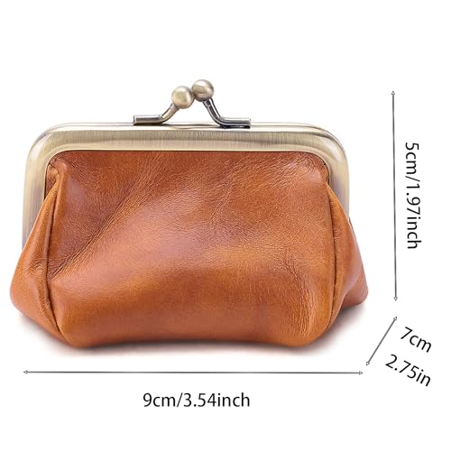 1Pcs Genuine Leather Clutch Women Genuine Coin Clip Lock Wallet Vintage Coin Purse Coin Organizer Clutch With Buckle for Men & Women (Brown)2