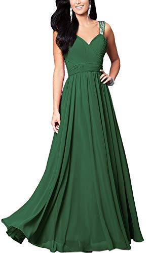 Aox Women Vestido largo sin mangas de encaje de gasa vestido largo elegante de noche de boda, dama de honor, cóctel, talla 8-24, Verde Ma128, 50 Cover