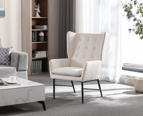 Wahson Velvet Armchair Button-tufted Accent Chair with Metal Legs Occasional Lounge Chair, Leisure Relax Chair for Bedroom/Living Room/Reading, Beige