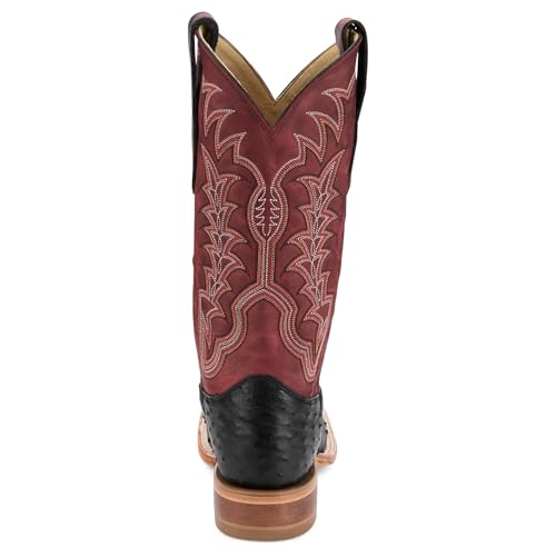 Justin Boot Company Men`s Chisolm Black Full Quill Ostrich 13in Salsa Red Cowhide Top3