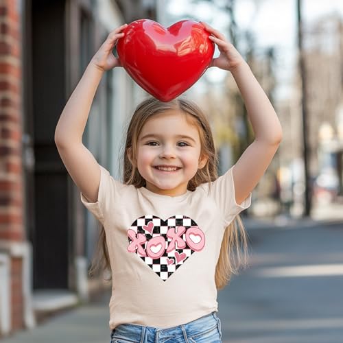 Image of Toddler Girl Valentine's Shirts Cute Love Tshirts Cotton Short Sleeve 2-10 Years