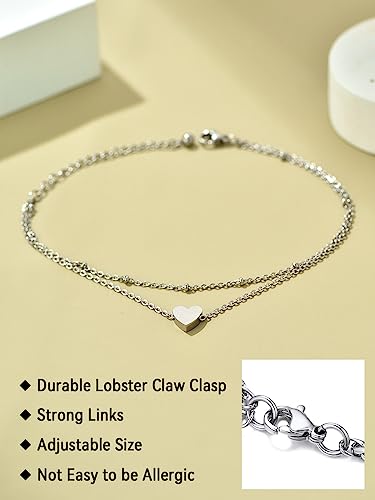 Image of FaithHeart Waterproof Ankle Bracelets for Women, 1 /2 /3Pcs Non Tarnish Stainless Steel Layered Anklet Set Paperclip Figaro Cuban Link Chain Dainty Summer Beach Jewelry Gift Adjustable Size
