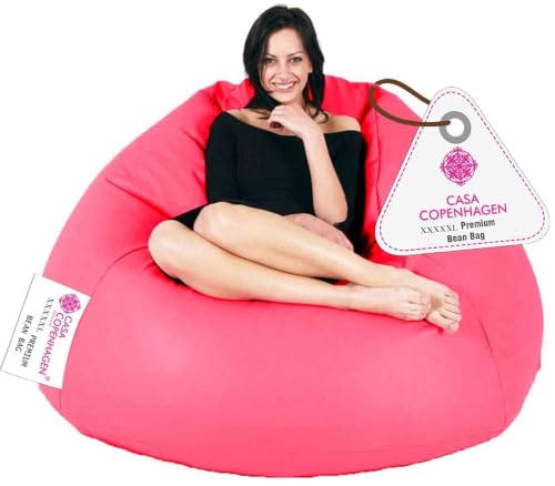 Image of Casa Copenhagen Premium Leather Bean Bag Chair, Filled with Beans | Capacity: Upto 7 Ft Height, 200 KG Weight | 5XL | Robotic Pink