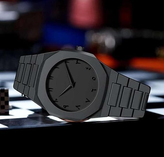 Image of Men's Luxury Aura Black Arabic Numeral Watch - Matte Black Analog Wristwatch with Eastern Arabic Dial - Modern Minimalist Waterproof Timepiece, Black Watch for Men