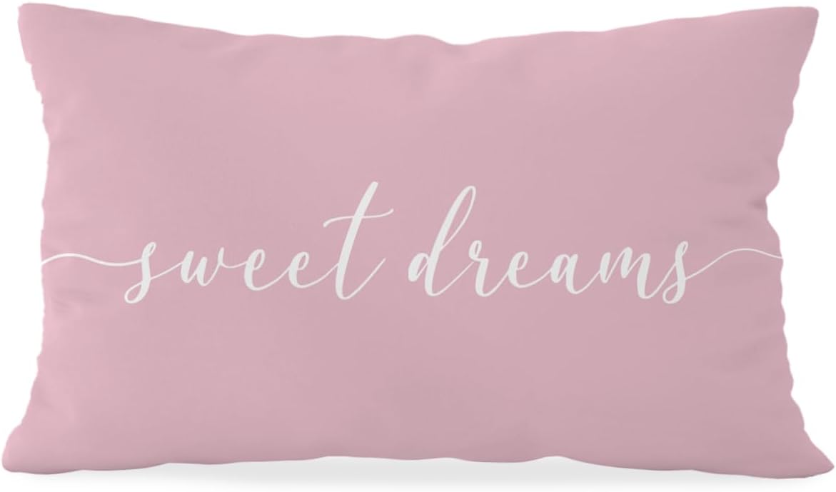 HONLUNG Sweet Dreams Throw Pillow Covers,Bed Decorative Pillows Covers, 12x20 Pillow Cover,Farmhouse Bed Room Decor Sesthetic,Home Decor for Couch Bed Bedroom(Pink)