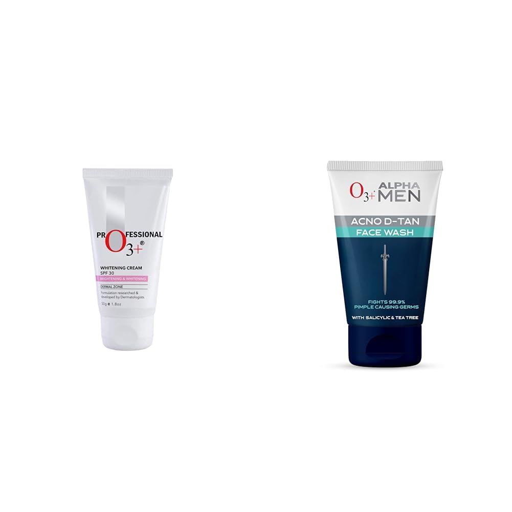 O3+ Whitening Face Cream SPF 30 Sunscreen for Skin Brightening & O3+ ALPHA MEN Acno D-TAN Face Wash with Tea Tree 100g for Oily Skin Combo-image-42