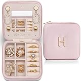 Vlando Jewelry Case for Girls Womens Fashion, Pink Jewelry Box Travel Must Haves, Jewelry Box for Girls, Small Travel Jewelry Case Birthday Gifts for Travel Gifts for Women - Letter H, Pink