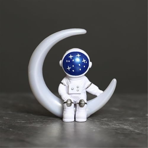 Blue White Astronaut Statues Set of 4, Spaceman Sculpture Figurines Outer Space Theme Decor for Nursery Room Desk Cake Topper - 4