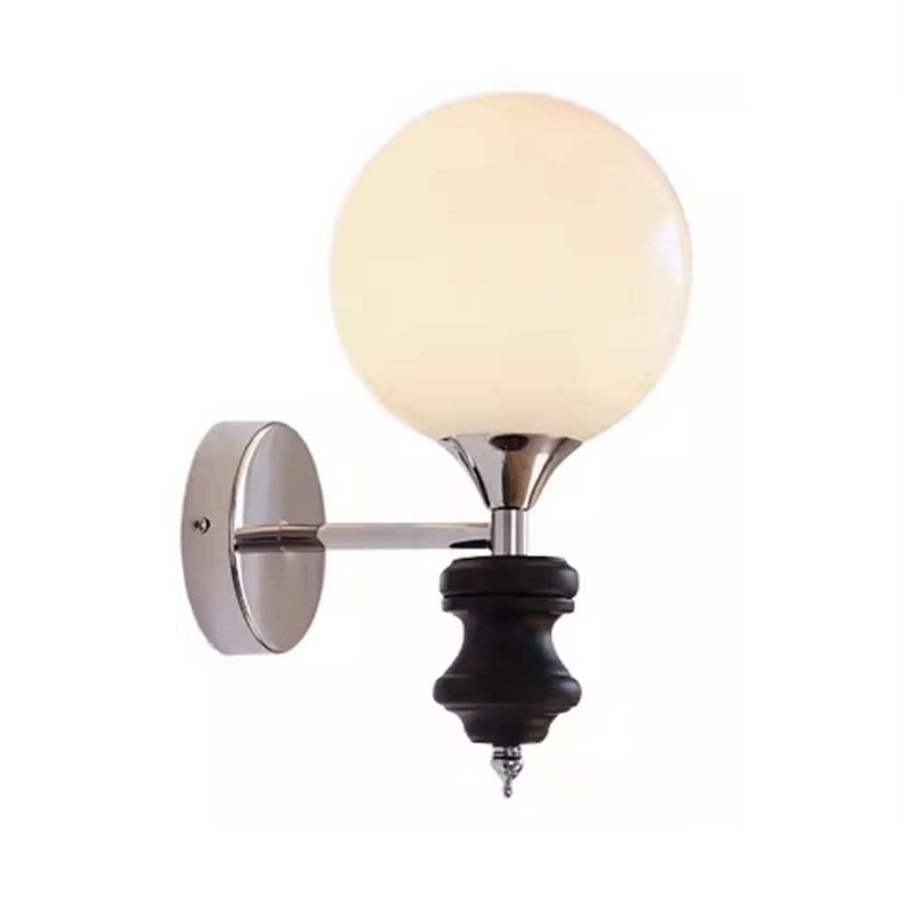 Lámpara E27 apliques de pared decorativos para mesita de noche con esfera de cristal y madera