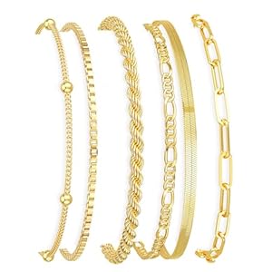 DEARMAY Gold Bracelets for Women Waterproof, 14K Gold Plated Jewelry Sets Trendy Thin Dainty Stackable Cuban Link Paperclip Chain Bracelet Pack Fashion Accessories Gifts for Womens