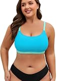 Plus Size Bikini Tops Supportive Large Bust Bathing Suits Top with Padded Crop Swimsuit Top Only Blue 3XL