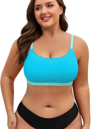 Plus Size Bikini Tops Supportive Large Bust Bathing Suits Top with Padded Crop Swimsuit Top Only...