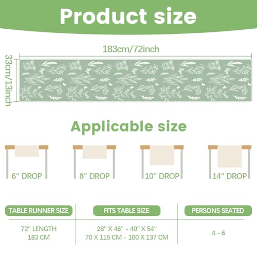 WADORN Tischläufer Mit Schmetterlings, 33x183cm Grüne Salbeiblätter Tischläufer Aus Leinen Mit Grünen Pflanzen Dekor Für Küche Esstisch Frühling Sommer Saisonal Bauernhaus Für Zuhause Küche Urlaub