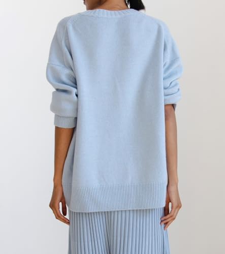 Image of Ckikiou Oversized Crewneck Cute Slouchy High Low Sweater for Women Fall Winter Casual Long Sleeve Soft Knitted Pullover Top