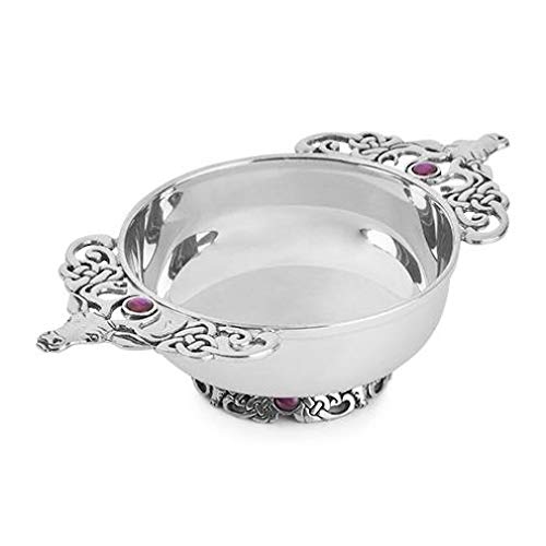 AE Williams Stunning Pewter Scottish Stag Toasting Celebration Quaich With Purple Amethyst Stone Detail