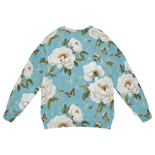 JUNZAN Vintage Peony Turquoise Little Girls Sweatshirt Hoodie Long Sleeve Tops Clothing Shirts Party 4T2