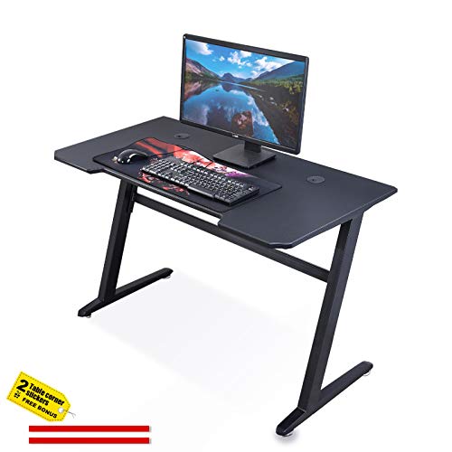 Soontrans Mesa de Juegos para Computadora Mesa Gaming Ergonomic Gaming Desk Escritorio para Juegos de PC Fibra de Carbono(Negro)