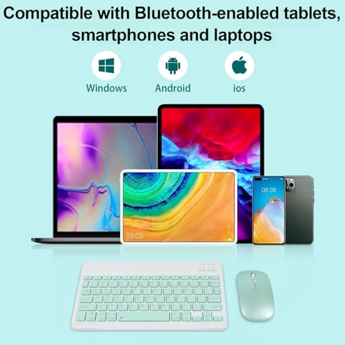 Image of Bluetooth Keyboard and Mouse Combo Ultra-Slim Portable Rechargeable Compact Wireless Mouse Keyboard Set for Pad /iPad Pro /iPad Mini /iPad Air Mac OS,Android Windows iOS and Above(Green)