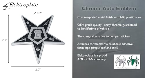 Image of Elektroplate Order of the Eastern Star (OES) Emblem for Cars, Trucks, and All Auto | OEM Chrome | Universal Fit at 3 inch x 2.9 inch | Weatherproof