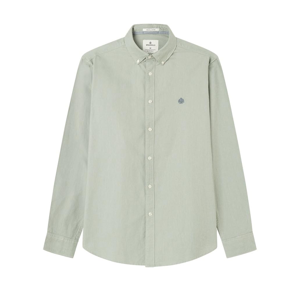 SPRINGFIELD Men's Camisa Oxford Basic Color Shirt, Aqua Green, XL