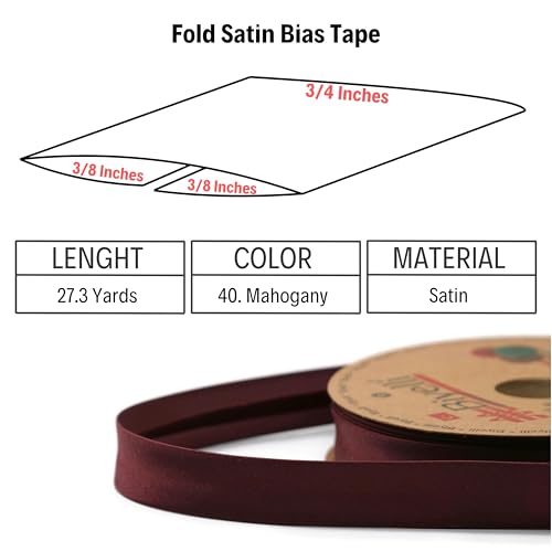 Image of Fold Satin Bias Tape - 99+ Colors - 3 /4 Inches Wide - 27 Yards - Fold Satin Binding Bias Ribbon Fabric Piping Bias Binding Tape for Sewing Clothing DIY (40. Mahogany) BYS40