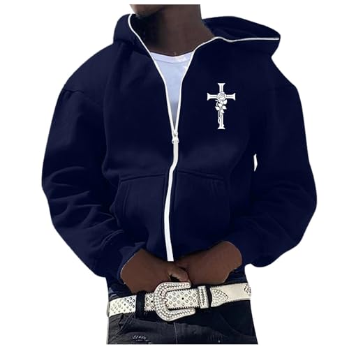 Sweatshirt Homme en Coton Fleece Bleu - Pull Basique Ample Grande Taille pour le Golf