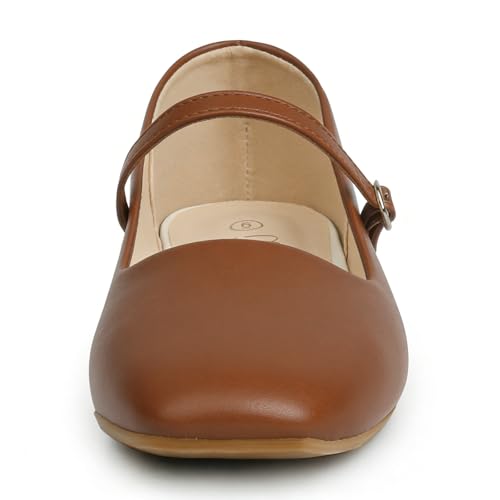 Image of MUSSHOE Square Toe Mary Jane Flats for Women: Comfortable Non-Slip Dressy Business Casual Shoes with Adjustable Strap for Office Work