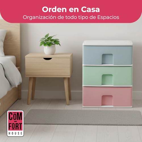 Cajonera Plástico 3 Cajones Multicolor Blanco - Organizador Almacenamiento Ropa Dormitorio Escritorio - 37x38x47.3cm - Montaje Fácil - COM-FORT HOUSE - imagen 3