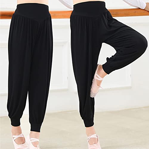 Taikmd Kids Girls Harem Pants Dancewear Basic Classic Stretchy Loose Yoga Hip Hop Jazz Bootcut Latin Running Long Trousers (7-8, Black) #TOP3