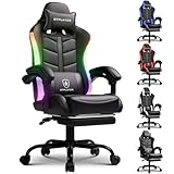 GTPLAYER RGB Gaming Chair with Footrest, Computer Gaming Chair with LED Lights for Adults, Height Adjustable PC Gamer Chair with 90-155° Recline & Removable Headrest Lumbar Support, RGB Black