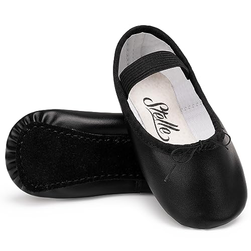 Stelle Ballet Shoes for Girls Toddler Dance Slippers PU Leather Boys Ballerina Shoes for Toddler/Little Kid/Big Kid/Women(Black,8MT)