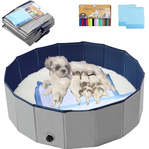 Image of Artilife Dog Whelping Box,Dog Whelping Box Pool,Whelping Box for Dogs Birthing,Welping Box Whelping Pen Whelping Box for Puppies Whelping Supplies (Grey, 39 inch Dia.x12 H)