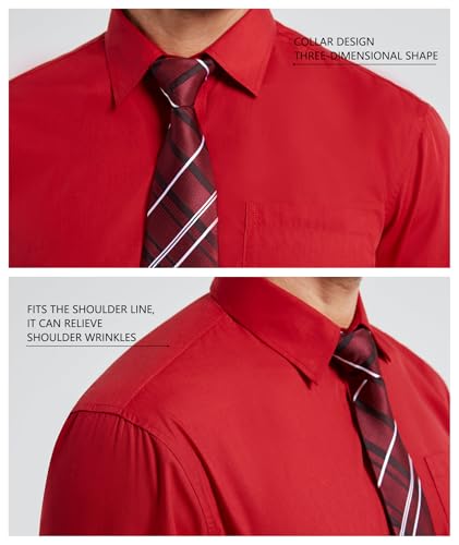 Image of HISDERN Mens Dress Shirt with Tie Pocket Square Set Classic Button Down Shirt Matching Tie Long Sleeve Shirts