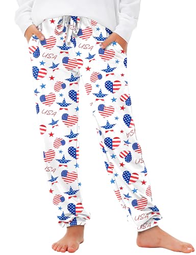 Image of Deerose 4th of July Pants American Flag Drawstring Sweatpants with Pockets 5-14 Years