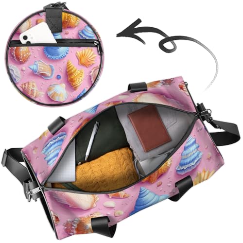 Colorful Sea Shells Round Barrel Sports Fitness Bag, Travel Luggage Bag, Reusable Handbag, Suitable For Men and Women4
