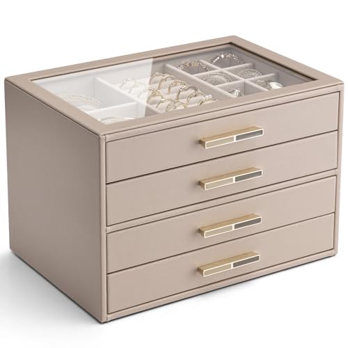 VLANDO 4 Layer Jewelry Box for Women, Glass Lid Jewelry...