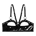 Oyolan Women Wet Look Patent Leather Bra Top Sexy Hollow Out Bralette Open Nipple Bra Lingerie with Metal Chain Black Type A Medium