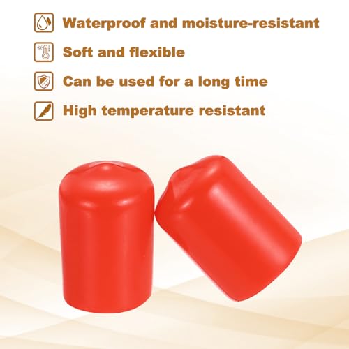 Image of uxcell 88Pcs Rubber End Caps, 14.5mm(9 /16 inch) ID 21mm(25 /32 inch) Height Round Screw Thread Protectors Flexible Screw Bolt Covers Caps for Metal Tube Rod Bolt, Red