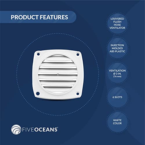Five Oceans Fo110 Louvered Flush Hose Ventilators, Ventilation Area Of 3 Inches Diameter, White, Injection-Molded Abs Plastic, 6 Slots, Easy Installation #TOP1