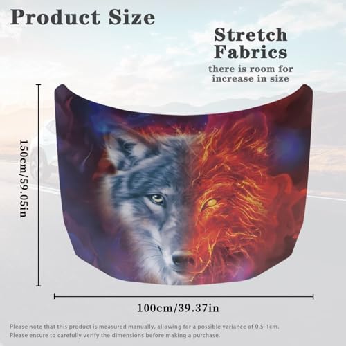 Image of Red Wolf Car Hood Cover Polyester Elastic Fabrics Washable Suitable for Large SUV and Pickup Trucks 39x59in