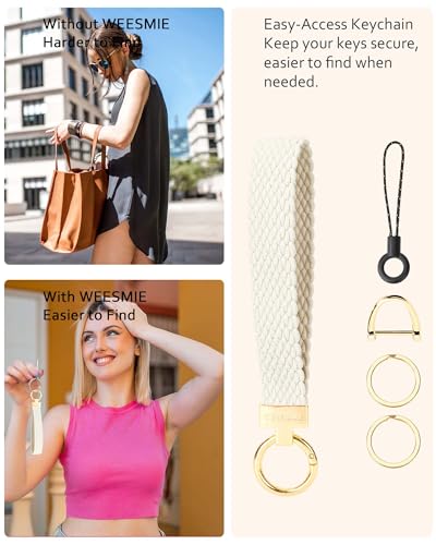 Image of WEESMILE Keychain Wristlet, Stretchy Key Chain for Car Keys with 2 Keyrings and D ring, Cute Wrist Lanyard for Women Men