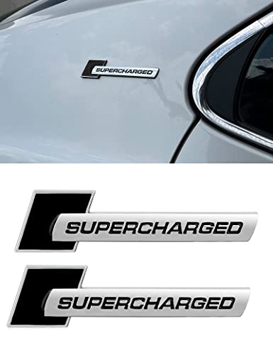 2Pcs Supercharged Emblem 3D Car Logo Retrofit High Performance Trunk Badge Sticker Side Fender Decal (Black Red) (A-015) #TOP5