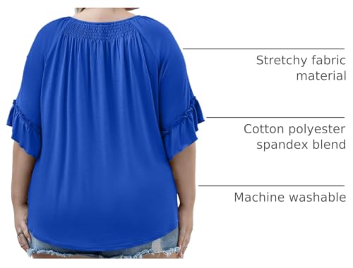 Image of Micoson Womens Plus Size Tops 3 /4 Ruffle Sleeve Crewneck Pleated Shirts