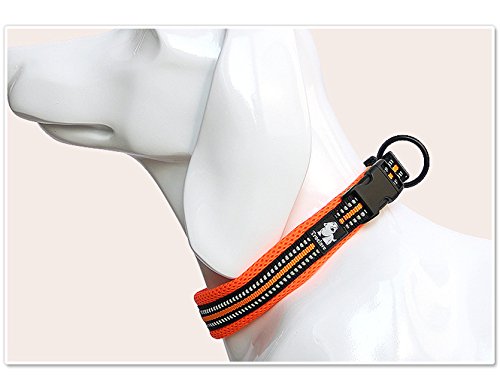 Creation Core 3M Reflective Mesh Padded Dog Collar Adjustable Nylon Outdoor Adventure Pet Collar, Orange L #TOP6