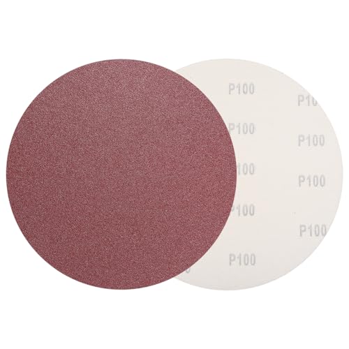 sourcing map 8 Pcs 305mm (12 Inch) Sanding Discs, 100 Grit Hook and Loop Sandpaper, No-Hole Aluminum Oxide Round Sanding Paper for Woodworking Automotive Metal Polishing, Red