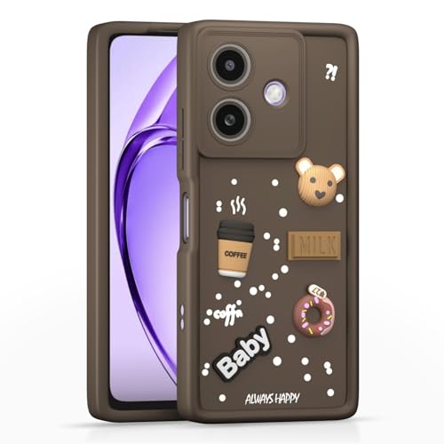 Image of Bintage Cute Fun Ball | Taddy Cartoon 3D Smiley Coffee Cup | Milk Donut | Full Camera Protection Back Cover Compatible for Oppo CPH2693 / Oppo A3 5G - Brown