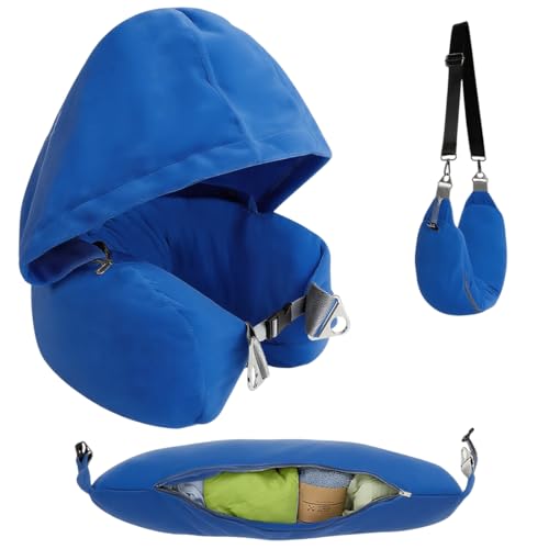 XPEX 1 Pieza Almohada de Cuello Rellenable para Viajes, Cojin Cuello Rellena con Ropa, Solo Funda de Almohada de Viaje para Viajar En Automóvil o Avión（Azul）