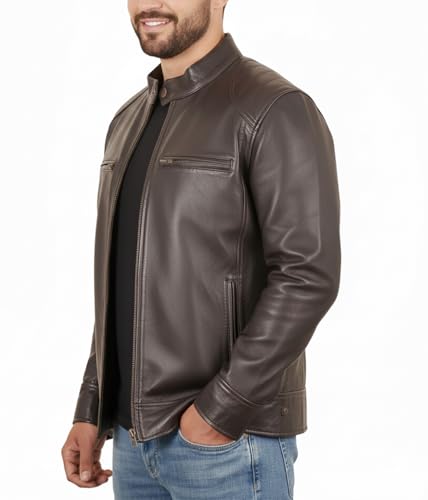 Image of Vintage Cafe Racer Leather Jacket Men Retro Motorcycle Racing Jacket