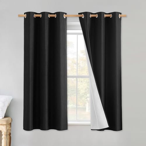 NICETOWN Vintage Open Linen Weave Flax Thermal Curtains, 100% Blackout Curtains 60 inches Long for Dining Room, Soundproof Window Treatment Drapes for